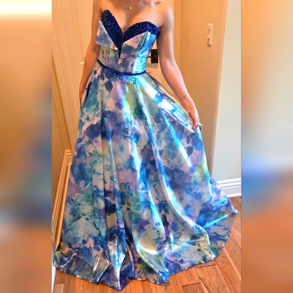 Dresses & Skirts - Elegant Blue Floral Women's Dress, Prom Dress